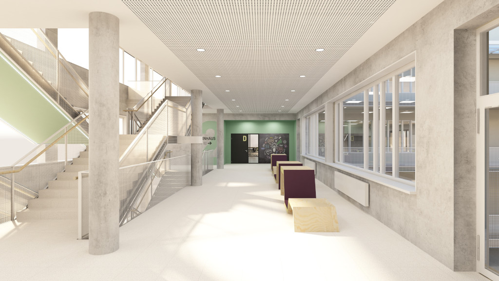 Offene und helle Treppenhäuser verbinden alle Gebäudeteile