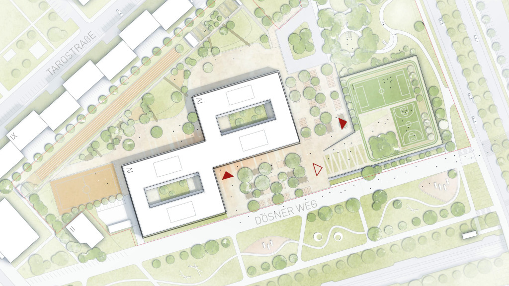 Der Schulcampus fügt sich ein zwischen Dösner Weg und Tarostraße